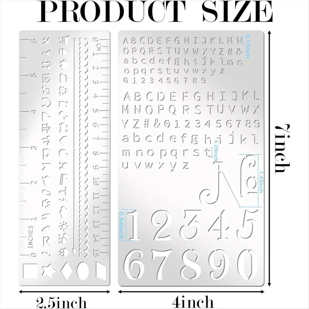 Reliable- 4 Pcs Metal Planner Stencil Journal Engraving Small Letter Stencils for Journaling, Bookmarks, Rulers, Planners,
