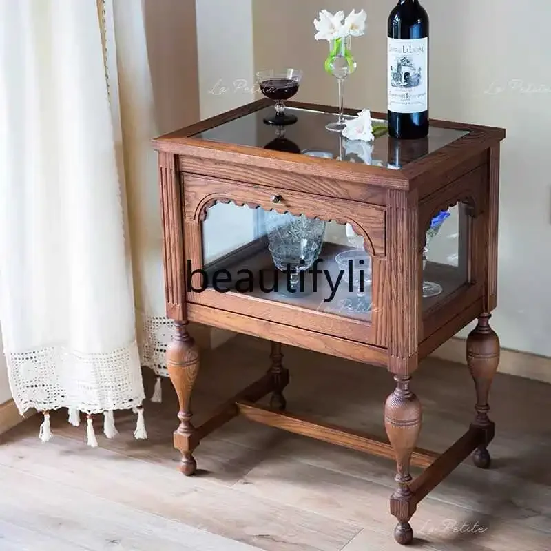 

A16 American medieval sofa edge a few retro light luxury, solid wood side cabinet square table, simple storage cabinet