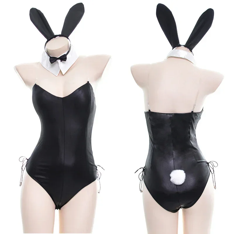 Bunny Girl Maid Uniform Costume Sexy Cosplay Lingerie Women PU Leather Skinny Bodysuit Gothic Outfits Suit