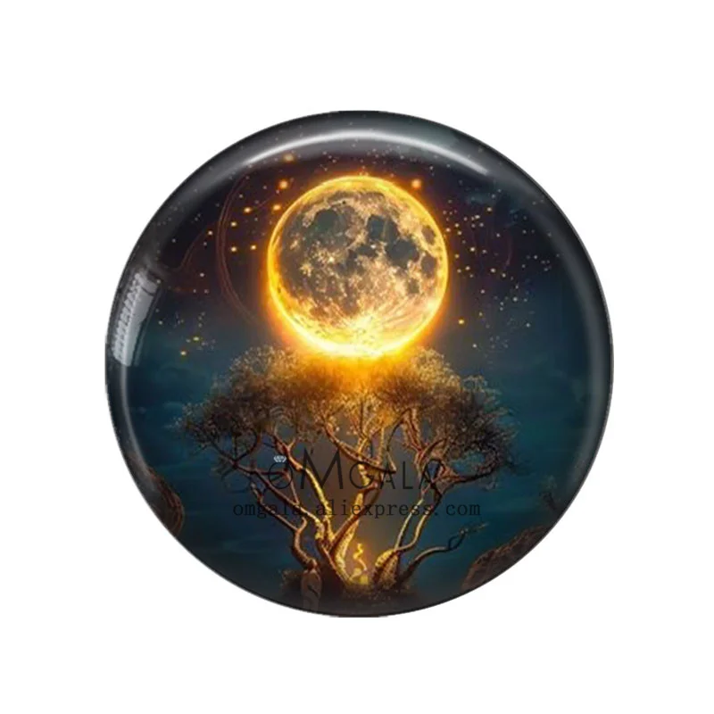 Beauty Moon And Floral Art Paintings 12mm/18mm/20mm/25mm Round Photo glass cabochon demo flat back Making findings