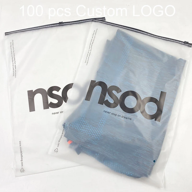 wholesale custom logo frosted plastic bag clothes zip lock self sealing bag clothing packaging frosted zipper bags printed logo