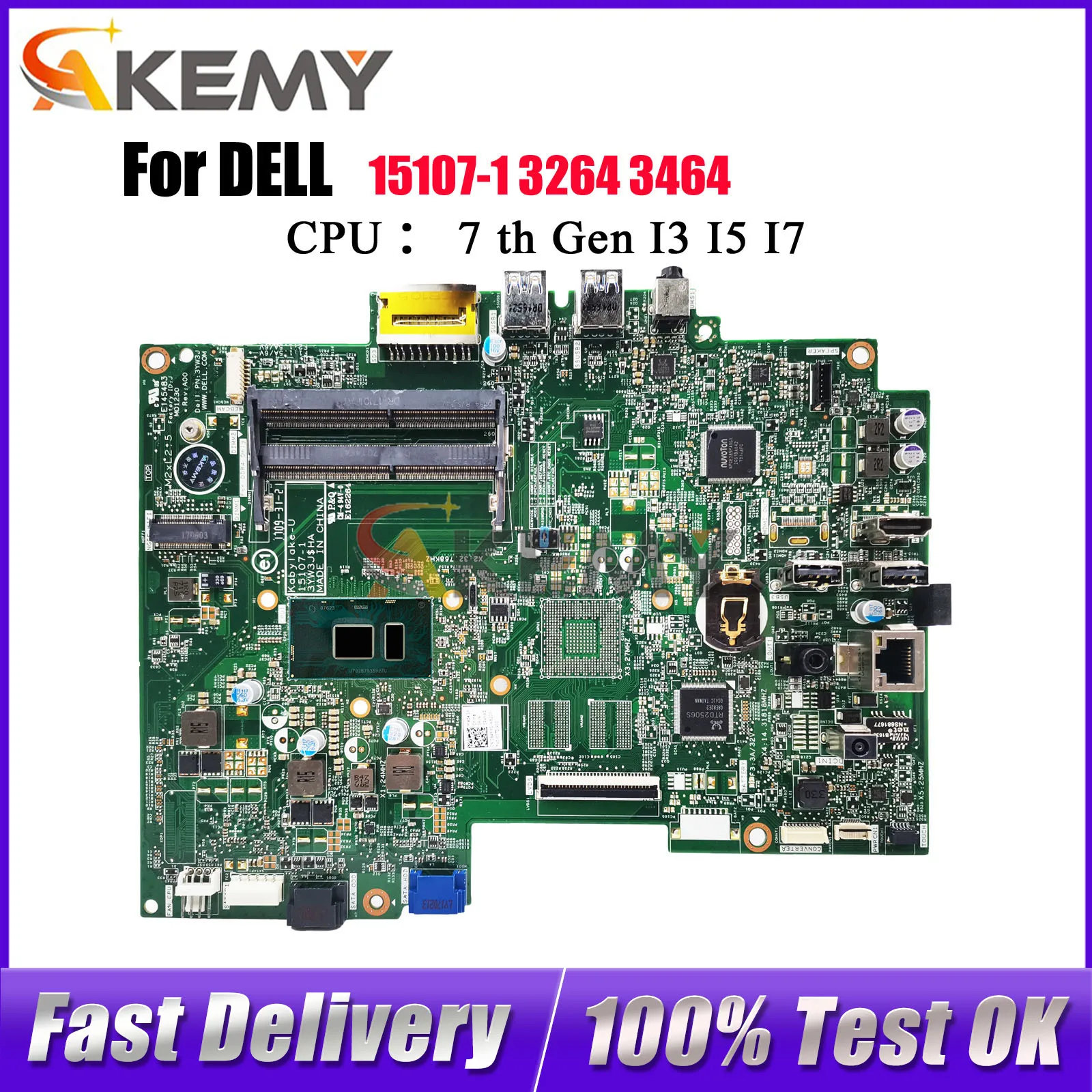 

For DELL AIO Inspiron 3064 3264 3464 Notebook Motherboard 15107-1 3YW3J PGMR1 P65XD 9YR35 Tested OK