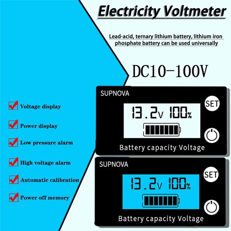 【B07R】Battery Capacity Indicator DC 8V-100V Lead Acid Lithium Lifepo4 Car Motorcycle Voltmeter Voltage Gauge 12V 24V 48V 72V