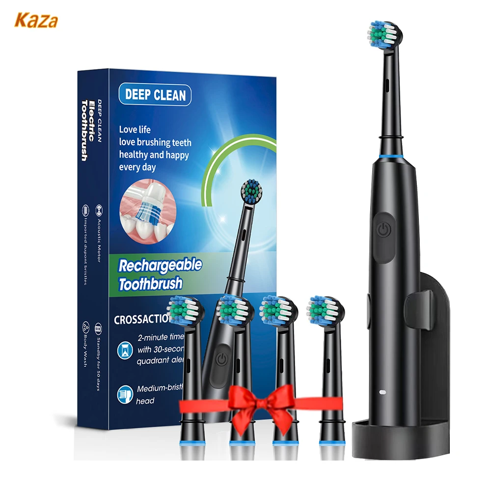 Rotating Electric Toothbrush with Holder for Adults Smart Timer Deep Clean with Rechargeable Tooth Brush with 8 Brush Heads