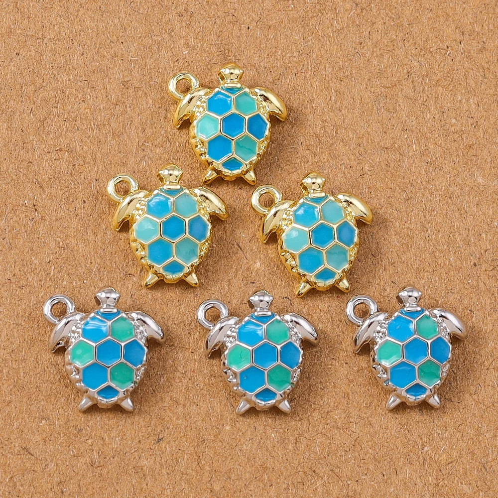5 Stück 12 x 12 mm niedliche Schildkröten-Anhänger für die Schmuckherstellung, Ohrringe, Halskette, DIY, handgefertigtes Armband, Zubehör – Detail 5