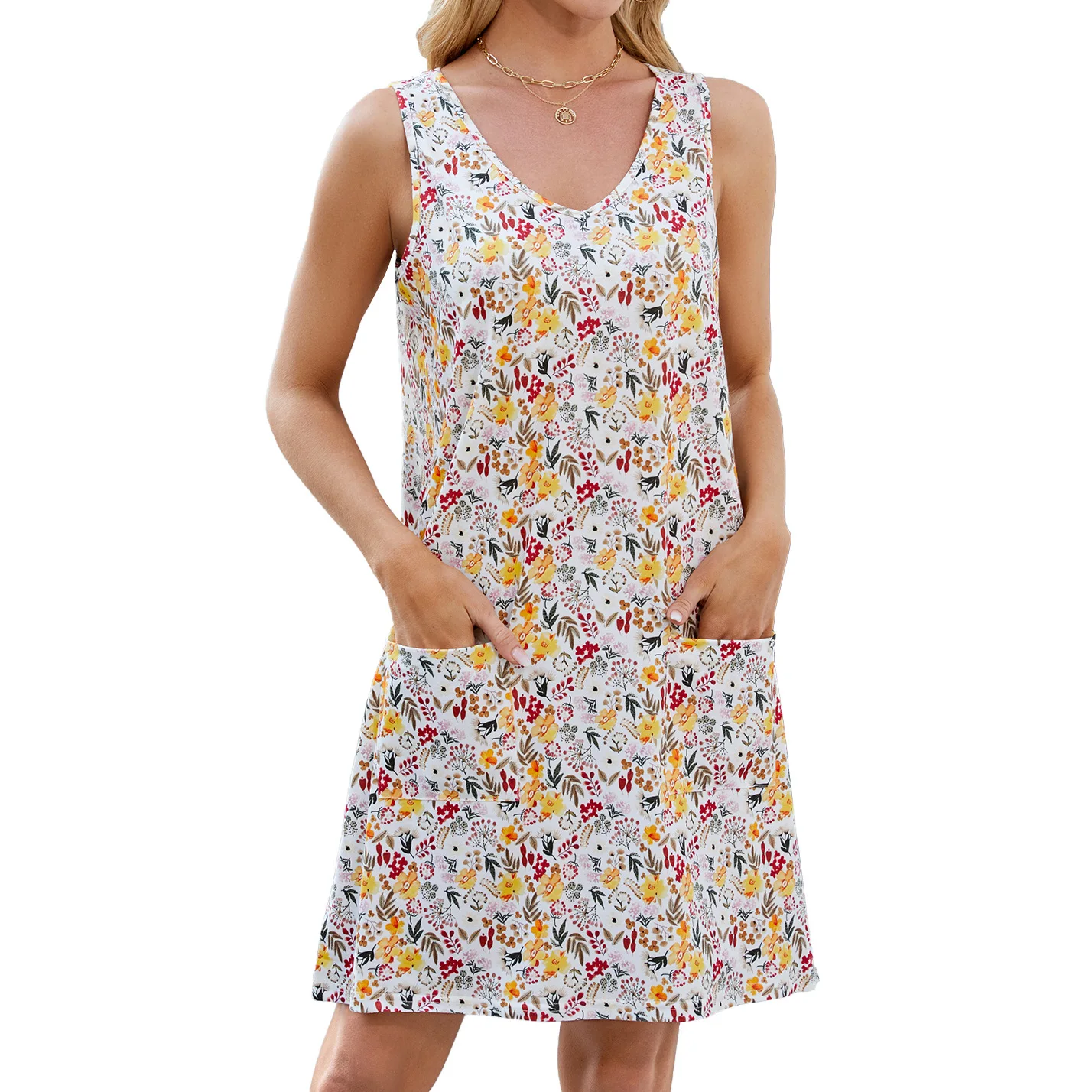 Women Vintage Geometric Pattern 3D Print Dress Summer Vest Beach Vacation Short Dresses Casual Pockets Loose Mini Dress Sundress