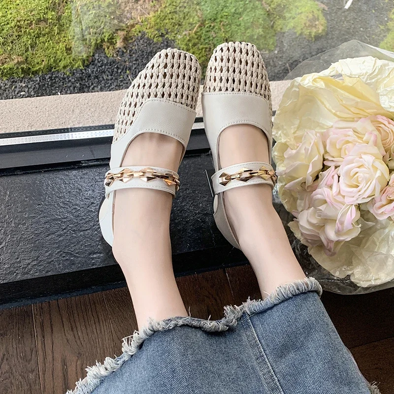 

Новые летние женские 2023 французские модные тканые универсальные сандалии Мэри Джейн Baotou, элегантные одинарные туфли