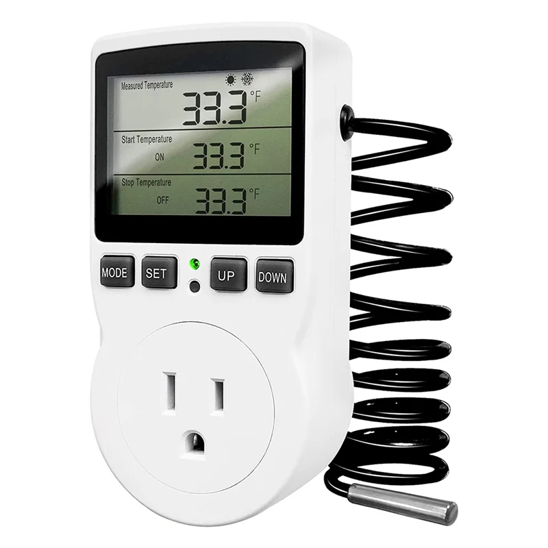 AA08-Digital Temperature Controller Outlet,120V Electric Thermostat Outlet Plug 110V For Reptile Terrarium Greenhouse US Plug