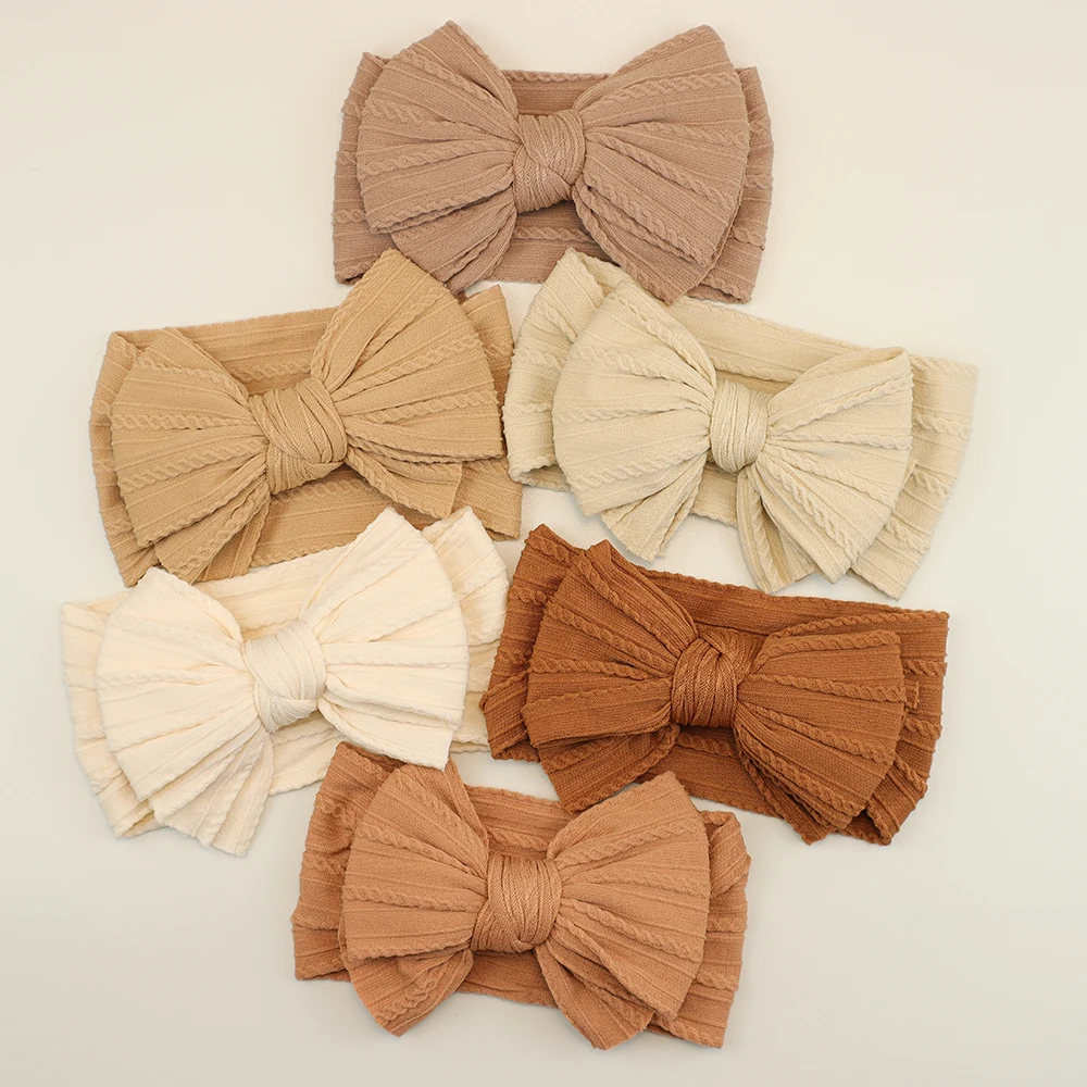 

6 шт./лот, двухслойные детские повязки на голову, жаккардовые вязаные большие банты, повязки на голову для маленьких девочек, головные уборы для новорожденных, детские аксессуары для волос
