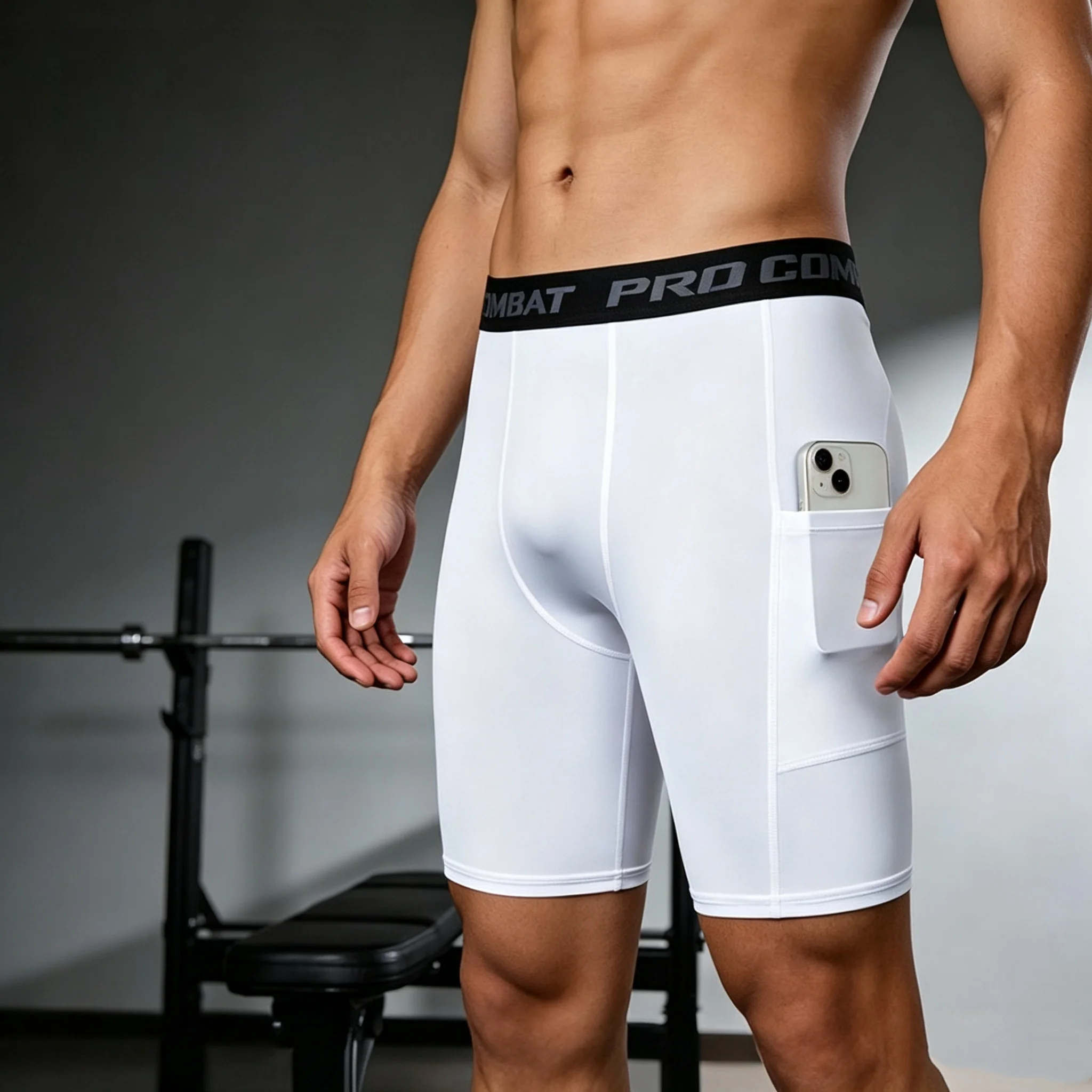Men Compression Base Layer Running Tight Shorts Sport 3/4 Cropped Pant Leggings Gym Basketball Fitness Exercise Cycling Trousers