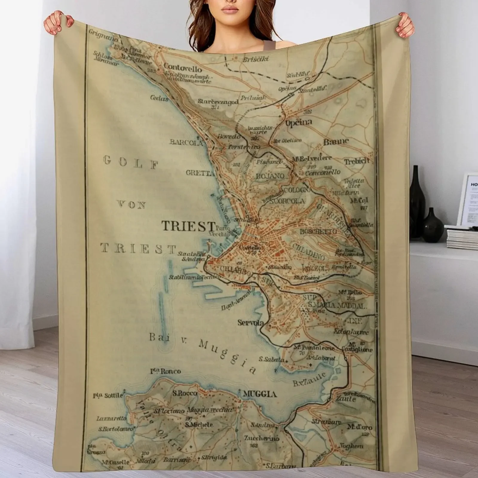

New Vintage Trieste Italy Map (1911) Throw Blanket For Decorative Sofa Beautifuls cosplay anime Soft Plush Plaid Blankets