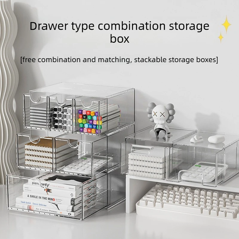 Transparent Storage Box Drawer-Style PET Storage Box Office Desk Stationery Organizer Cosmetics Storage Drawer Box