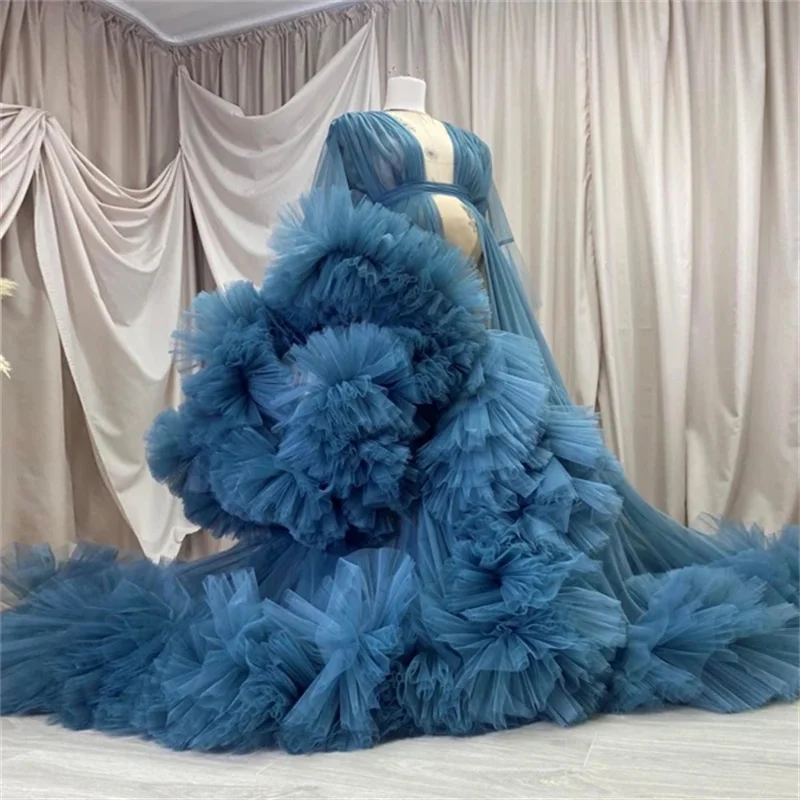 

Puffy Ruffled Maternity Tulle Robes Grossesse shooting Photo Rulffles pregnant woman Dresses Baby Shower Baby Shower