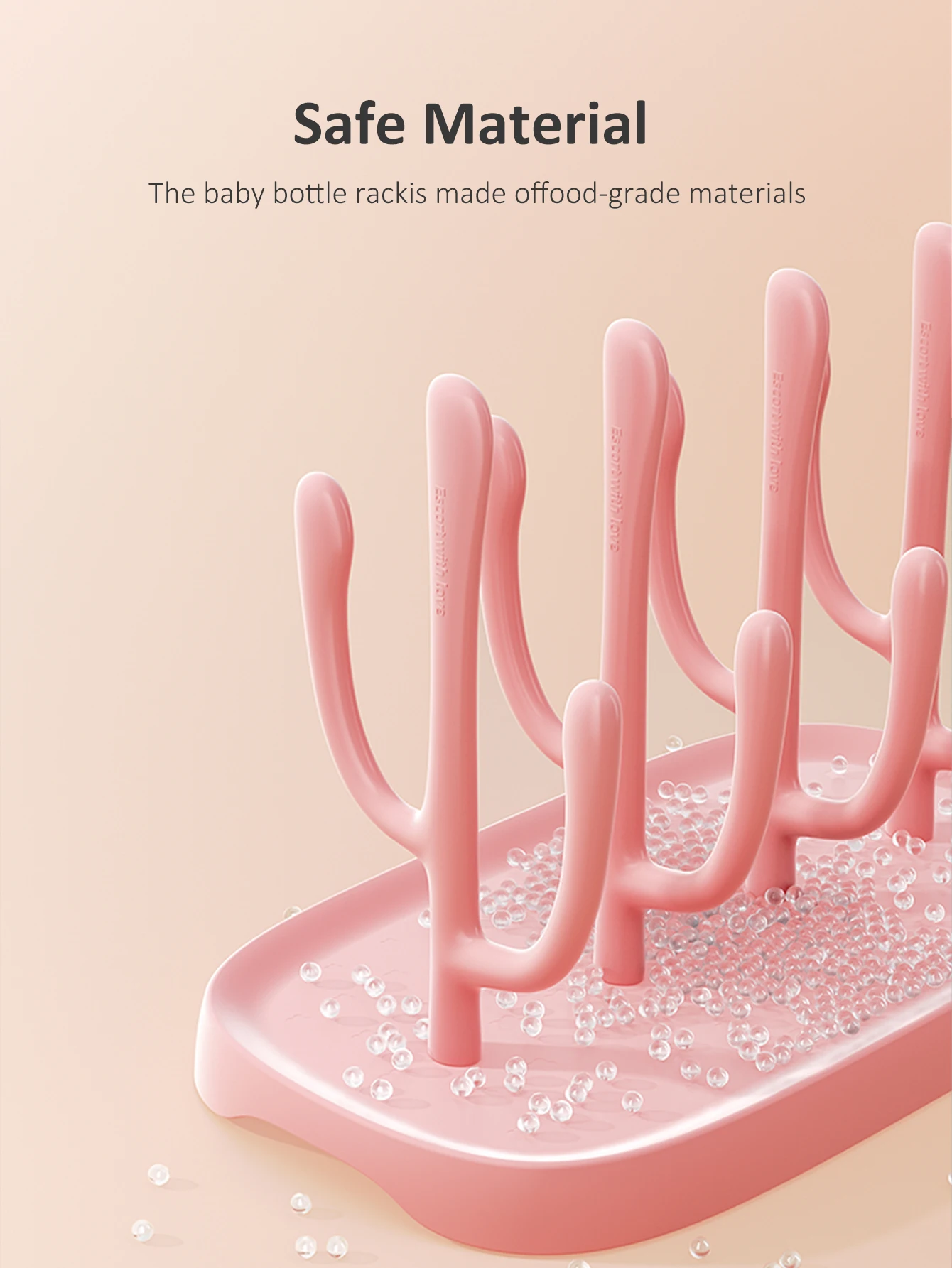 Baby Bottle Drying Rack, Detachable Pegs with Drip Tray, Portable Countertop Organizer for Bottles/Cups/Nipples