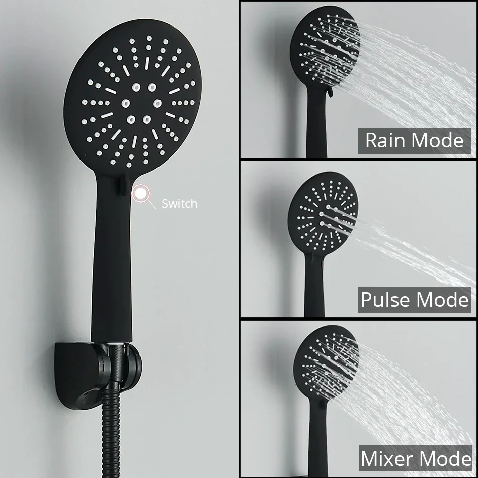 Juego de ducha termostática montada en la pared, mezclador termostático de ducha de latón cromado negro, accesorios de baño con pulverizador