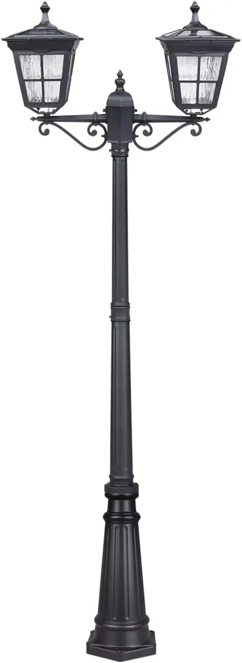 Solar Lamp Post Light, ST4311AB1-2 Outdoor Dusk to Dawn Double Heads Street Floor Post Light Solar Powered for Pathway