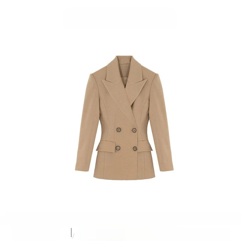 

Wilren Early Spring Commute Long Sve Slimming Waist Suit Double Row Buttons Flip Collar Women's Faion Polyester