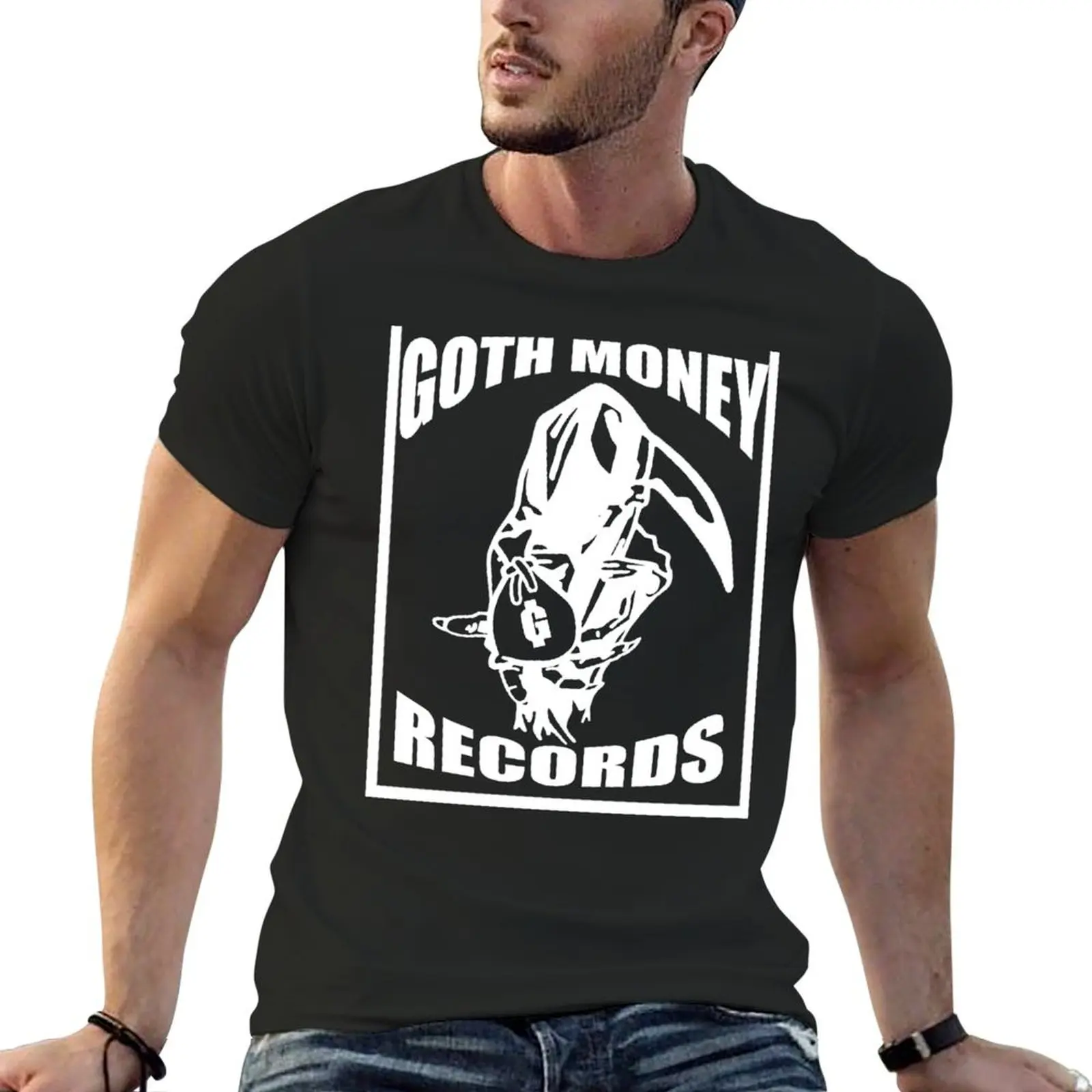 

GOTH MONEY RECORDS GRIM REAPER T-Shirt man t shirt oversized rapper graphic tees cotton graphic tees designer t shirt men