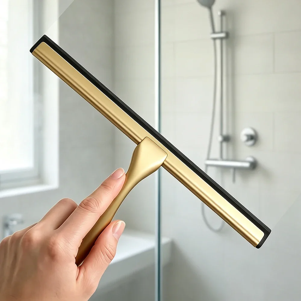 Stainless Steel Shower Squeegee Glass Silicone 10/12/14 Inch Gold Shower Door Squeegee with Adhesive Hook Hanger Mirror Tile