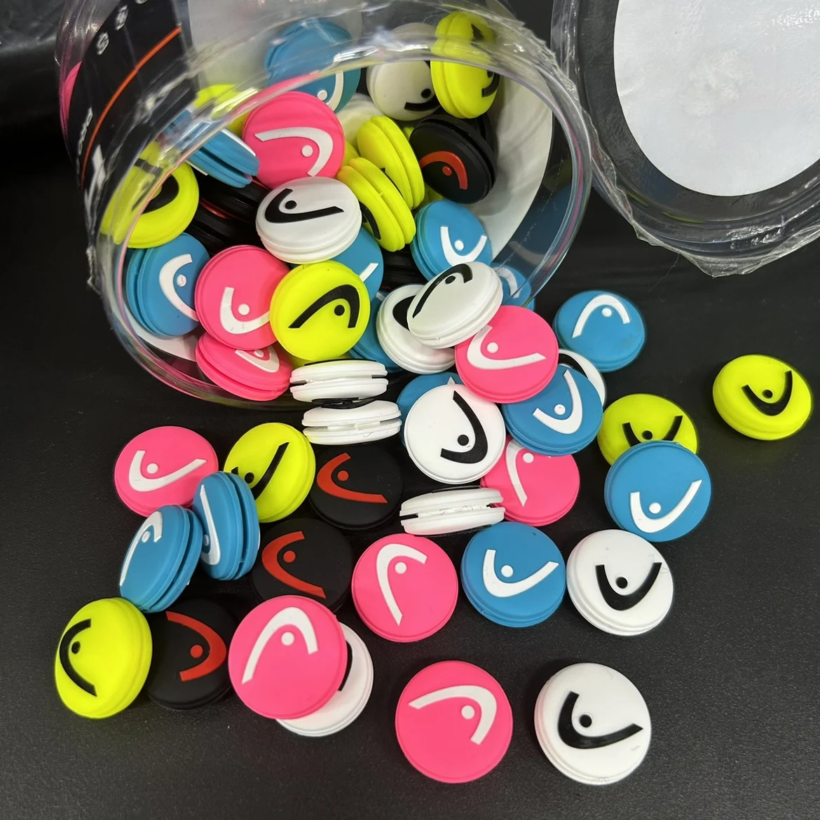 HOOFD 10/30/50pcs Tennisracket Schokdemper Dubbelzijdig Viskop Logo Siliconen Schokdemper Bar multi-color Schokdemper