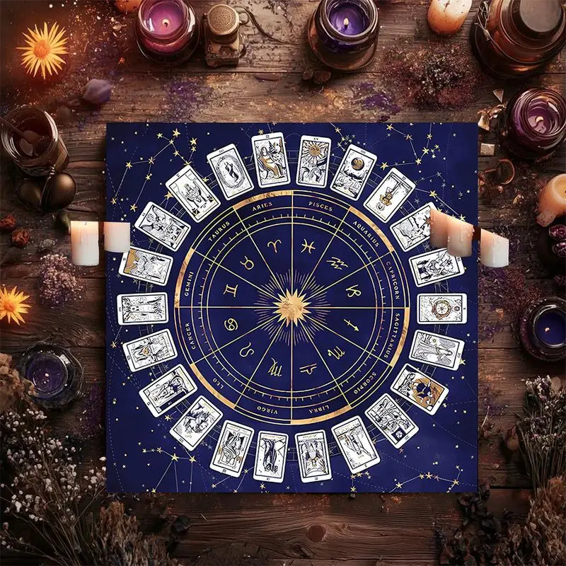 VIKAMA Zodiac Altar Cloth Astrology Wheel Tarot Card Reading Mat Constellation Star Witchy Spiritual Decor