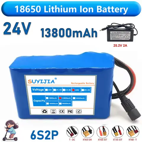 Batería Li-ion 6s2p 24V 13,8Ah 18650 Batería Li-ion 25.2v 13800mAh con BMS + cargador