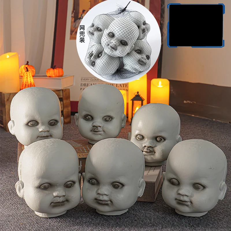 

8PCS Creepy Doll Halloween Baby Doll Head with Bag, Scary Plastic Toy Doll for Party Supplies DIY Home Decorations, Little Ghost