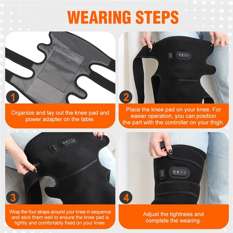 Rodilleras de masaje calentadas, rodilleras de calefacción extendida con 4 motores, 5 modos de masaje, masaje de rodilla cálido, enchufe estadounidense