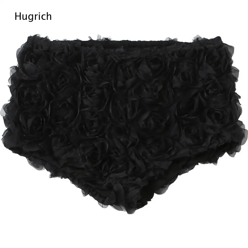 Elastic Waist Stereo Floral Mesh Shorts Women Red All Over 3D Rose Slim Bodycon Night Club Mini Bottoms