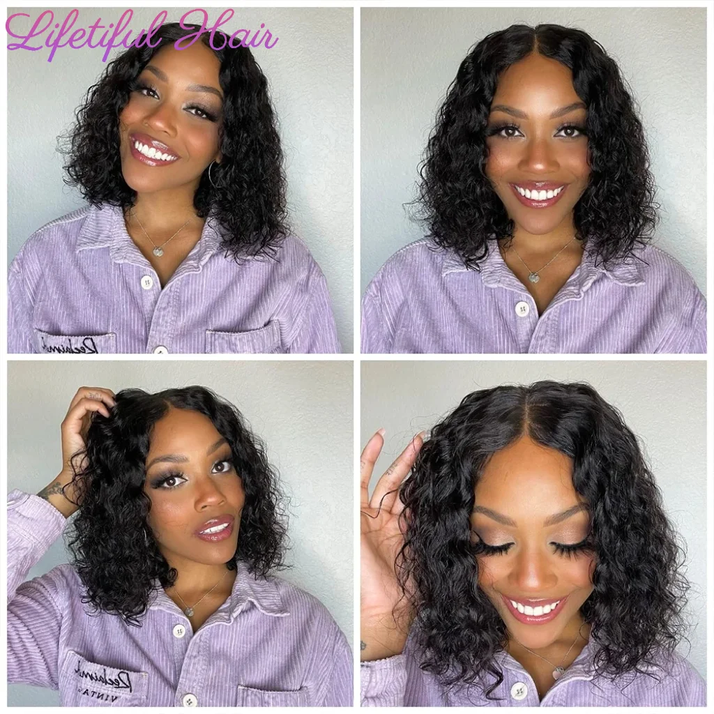 Glueless Bob Wig Water Wave Glueless Wigs Human Hair Ready To Wear Human Hair Wigs Transprent 4x4 Lace Closure Curly Wigs Choice