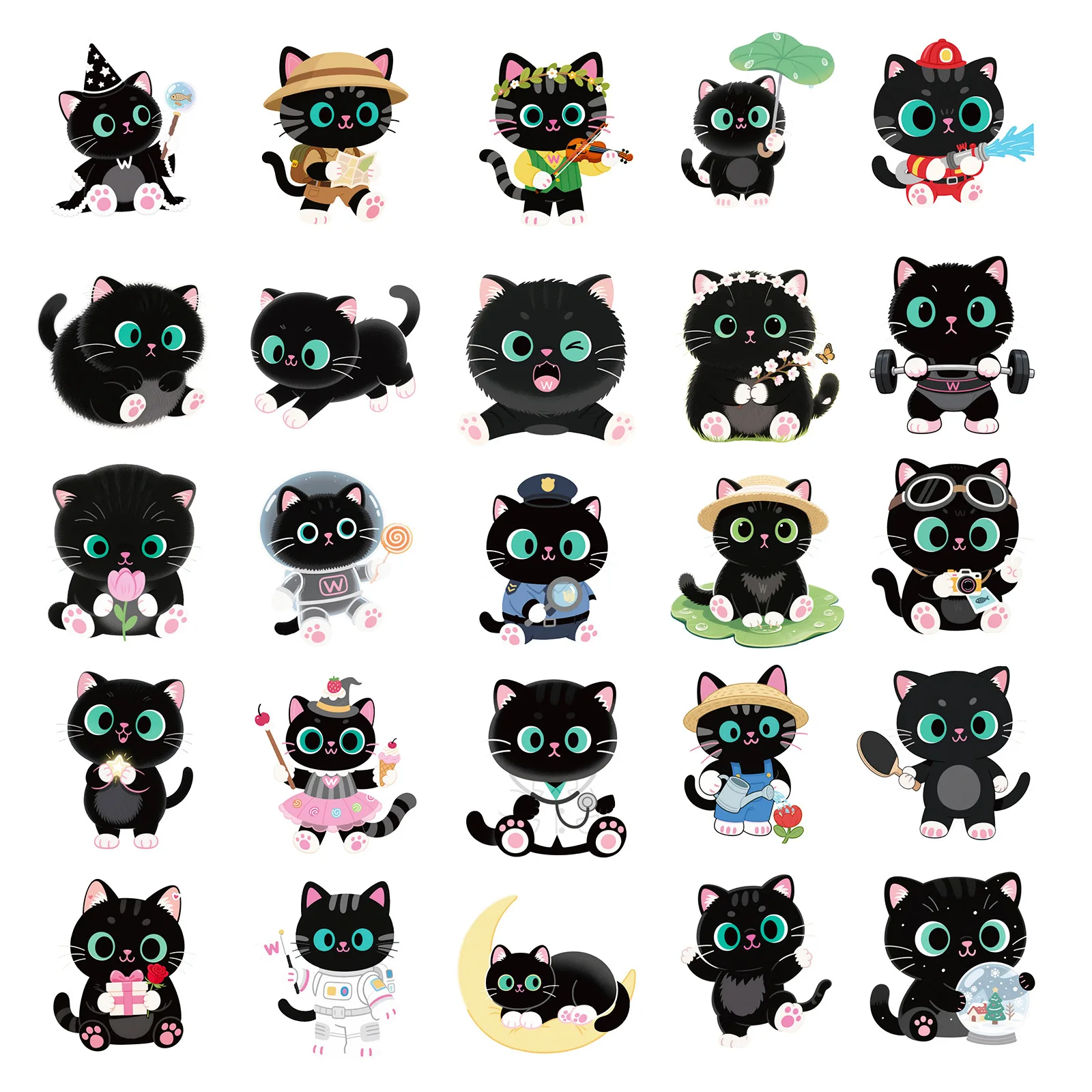 56PCS Kawaii Cat Stickers Black Cat Meme Graffiti Decoration DIY Cute Animal Kids Toys Laptop Guitar Car Bike Skateboard Decals