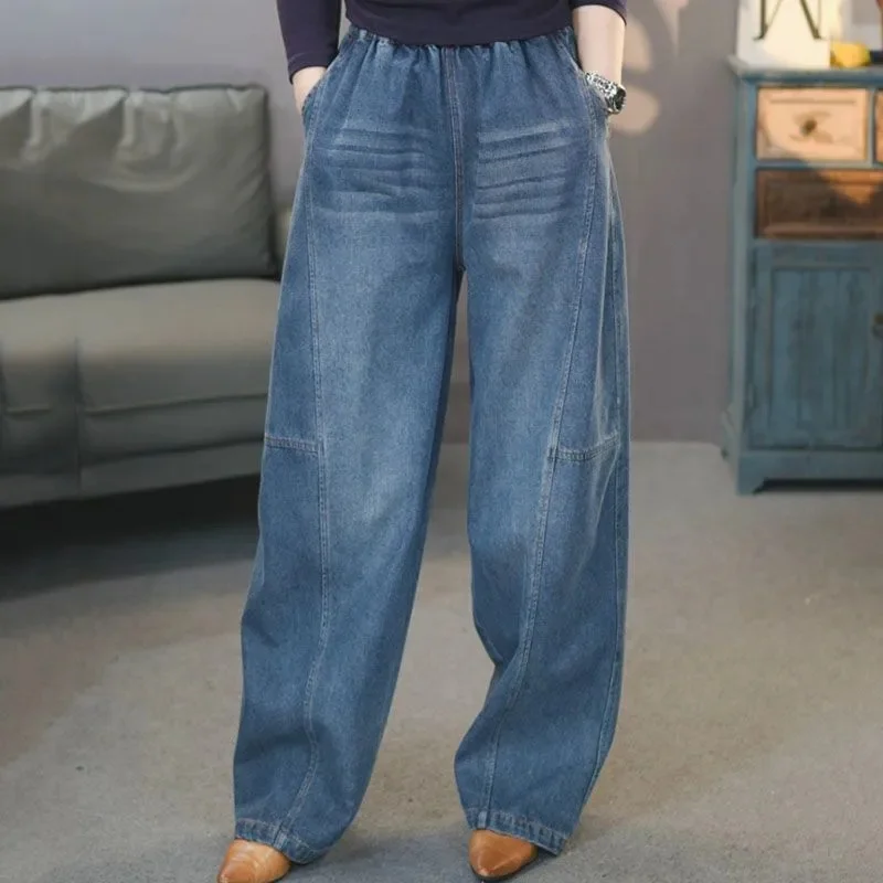 Damskie spodnie jeansowe z szerokimi nogawkami w stylu kowbojskim na wiosnę i jesień, kobieca moda, spodnie typu sickle jeans, amerykańskie damskie spodnie z wysokim stanem, cienkie spodnie dżinsowe.