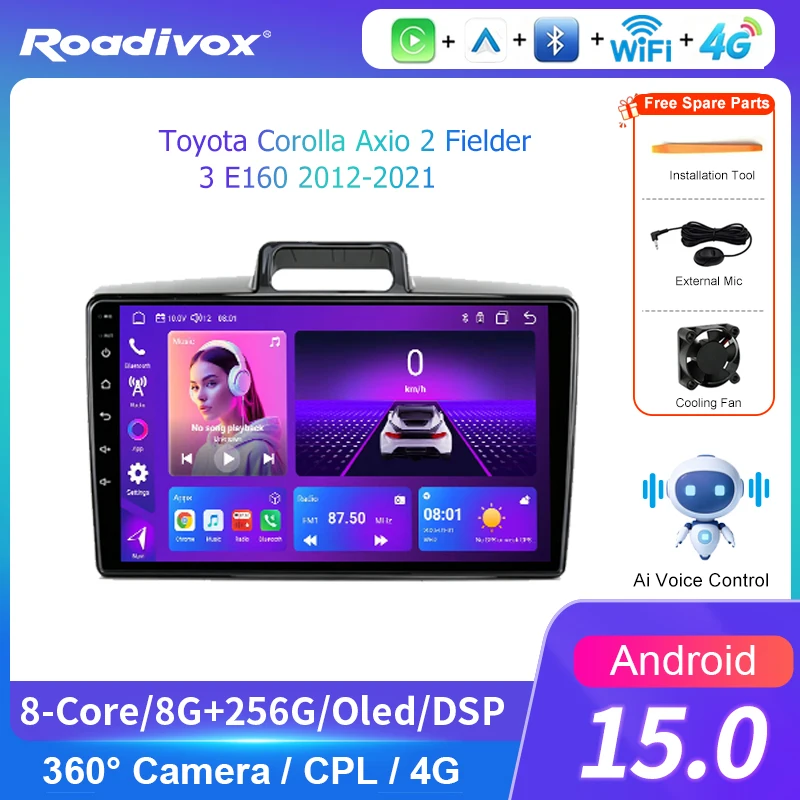 AI VOICE Car Radio 9/10 inch AndroidMultimedia Player for Toyota Corolla Axio 2 Fielder E160 2012-2021 with Stereo Screen Video