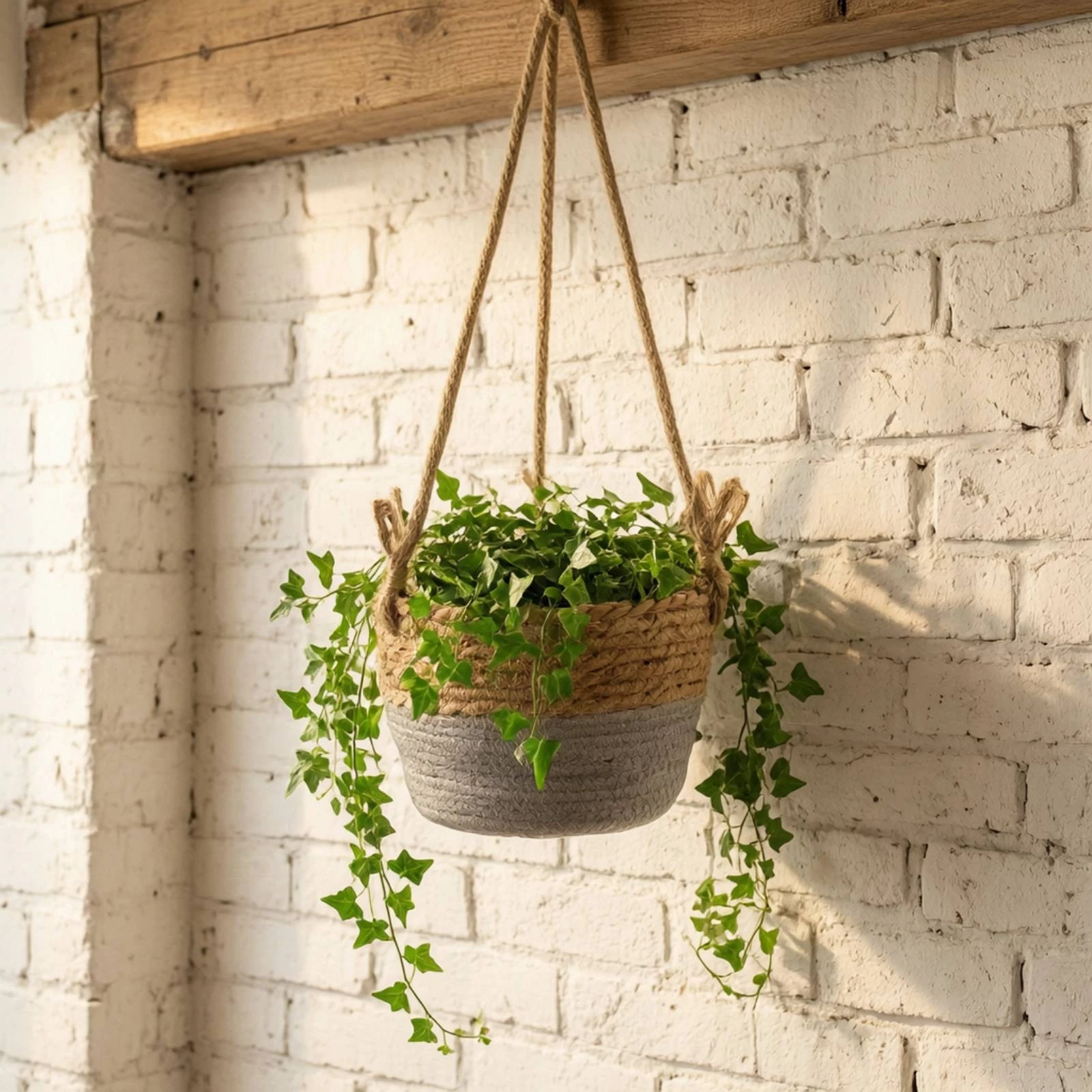 Hanging Planter Basket with Plastic Liner Braided Hanging Planter with Liner Natural Rustic for Balcony, Window