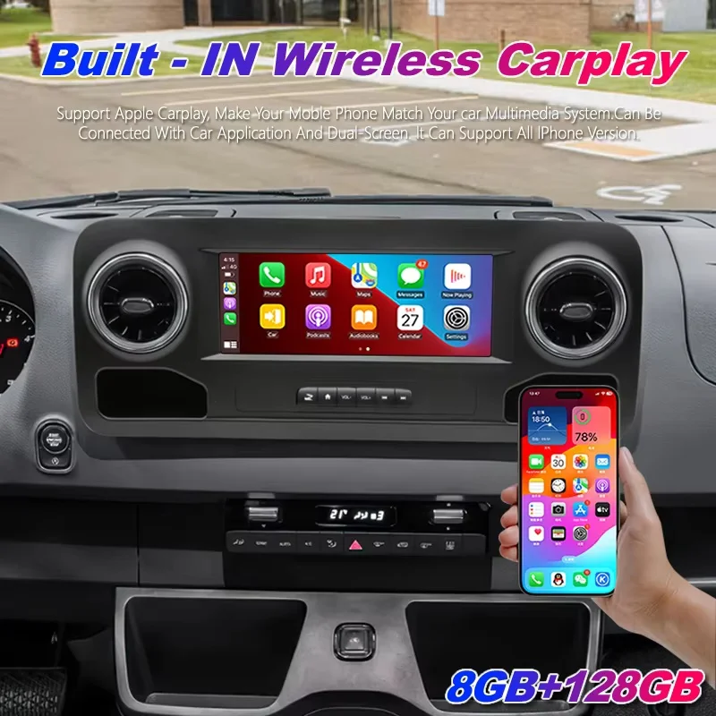 Для Benz Sprinter 2019 2020 2021, многофункциональное автомобильное Bluetooth-радио, беспроводной Carplay 128G, 2Din, Android-видеоплееры, GPS Nav DVD