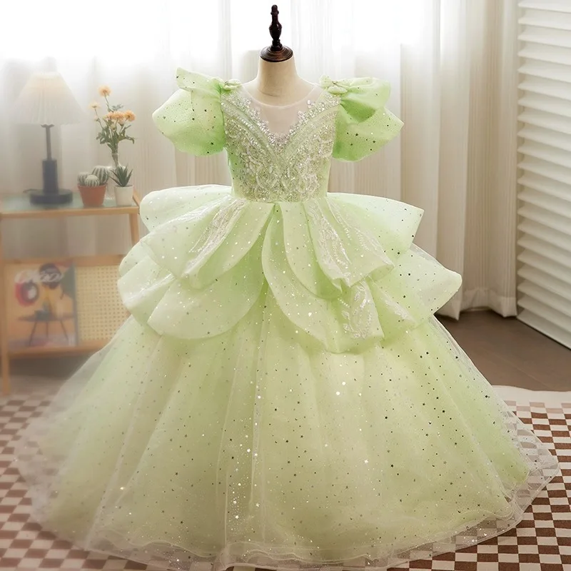 

Light Green Ball Gown Baby Flower Girl Dresses Sequins Prom Birthday Party Gowns Formal Occasion