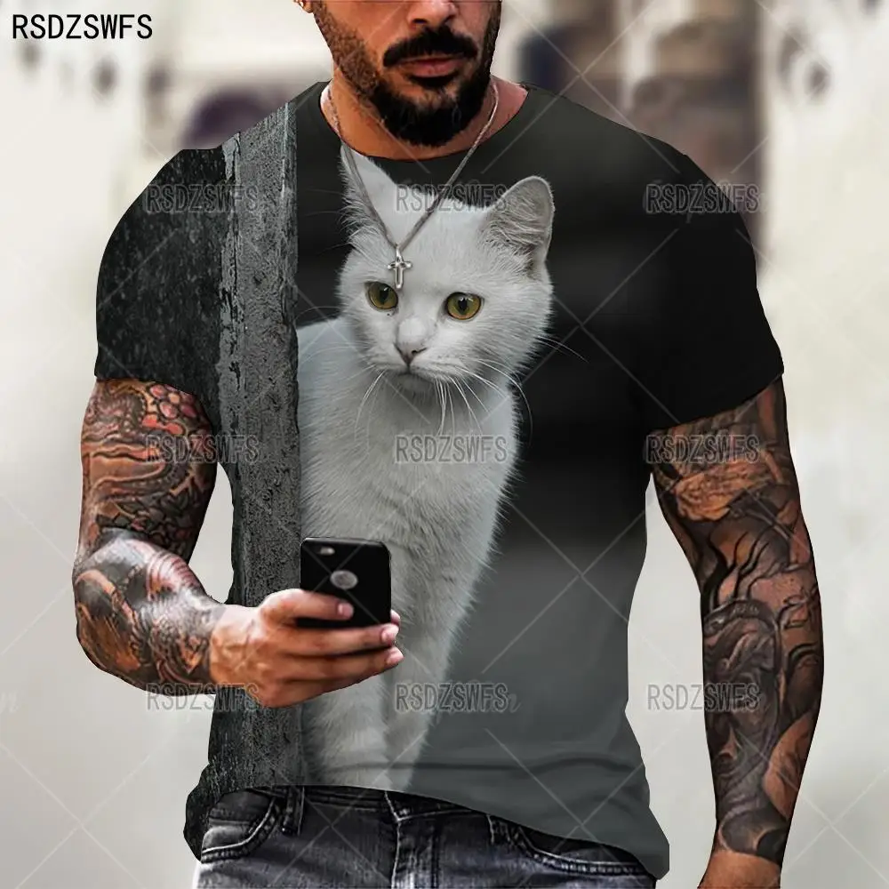 Cute 3D Animal Cat Print Men Women T-Shirt Summer Tops Oversized T Shirt O Neck Short Sleeve Loose Casual Men Clothing 5XL Tees