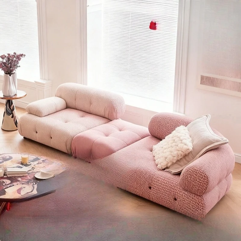 

Cream wind can be fully disassembled and washed linen cotton linen mica fabric sofa small apartment girl module free combinat