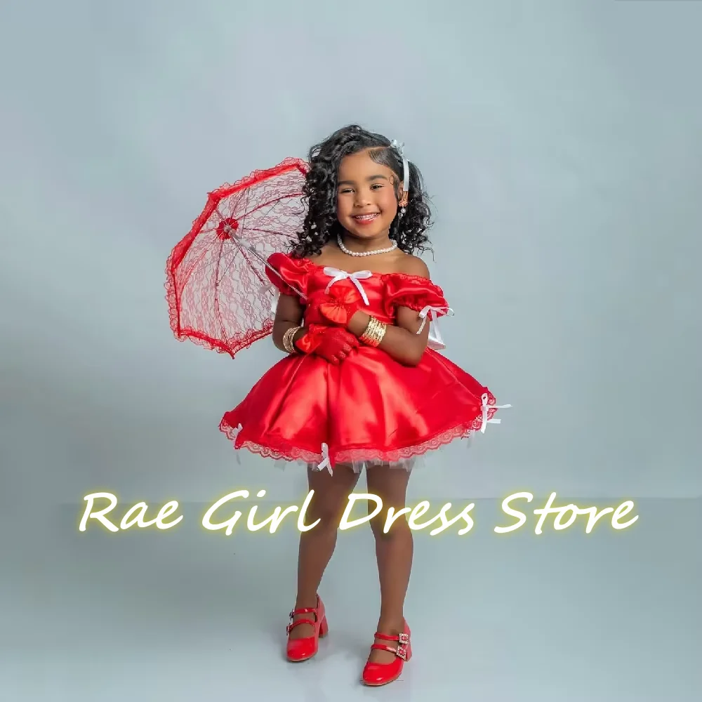 Shiny Mini Satin Girl Flowers Dress O Neck Short Sleeves A Line Ball Gowns Kid Birthday Dress Celebrity Customized