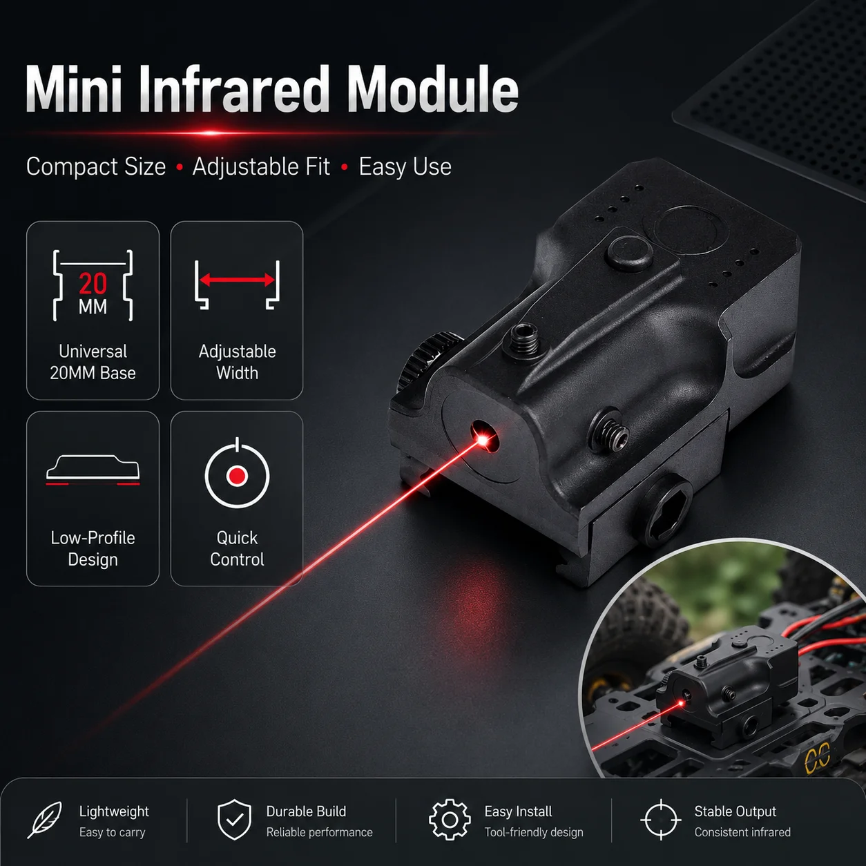 Hobby Modification Mini Red Beam Decor Module Universal 20MM Adjustable Mount Parts