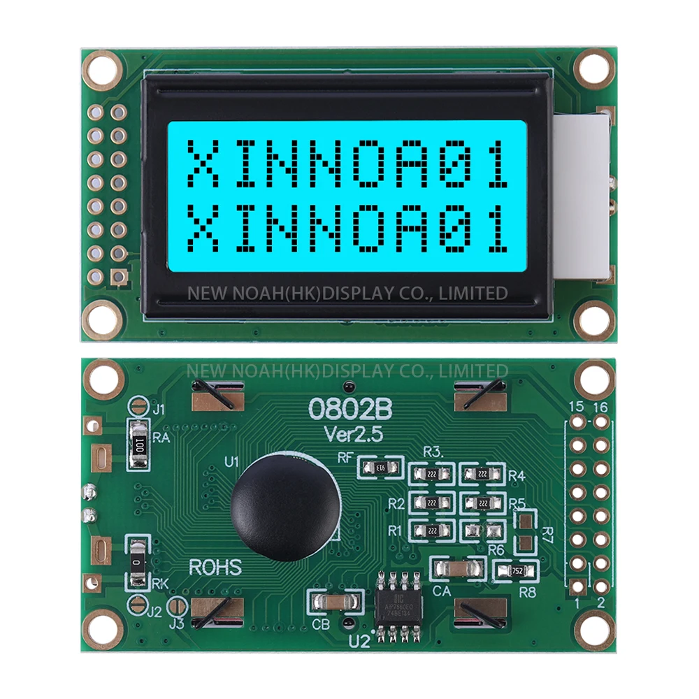Ice Blue Film Black Letters 0802B 3.3V Character LCD Module 02X08 LCD 16 PIN 58X31.87Mm Three Year Warranty LCM Display Module