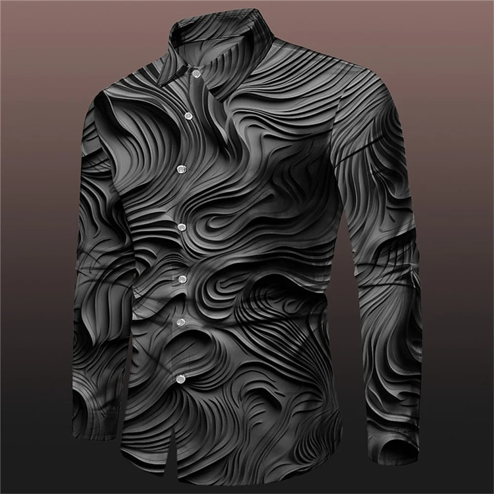 2024 Men\'s Shirt Abstract 3d Print Casual Long Sleeve Shirt Man Autumn Long Sleeve Man Holiday Button Men Clothing Luxury Shirt