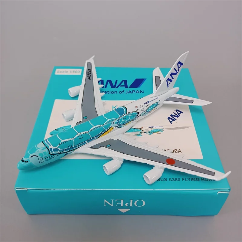 16cm Air Japan ANA Airlines Green Cartoon Sea Turtle Airbus 380 A380 Airways lega di metallo Diecast modello di aereo aereo aereo
