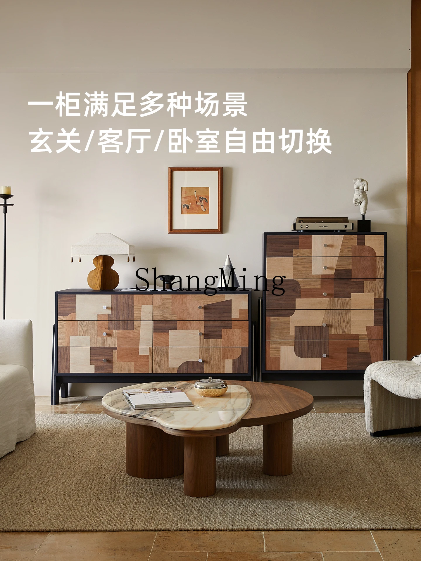 CL solid wood chest of drawers simple modern bedroom storage cabinet bedside cabinet retro standing medieval locker