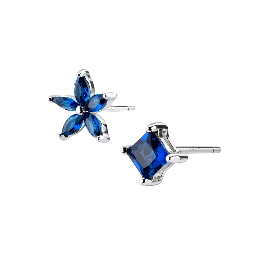 Modian Exquisite Luxury Blue Flower Plant Square Zircon Jewelry For Women Real 925 Sterling Silver Fashion Female Stud Earrings