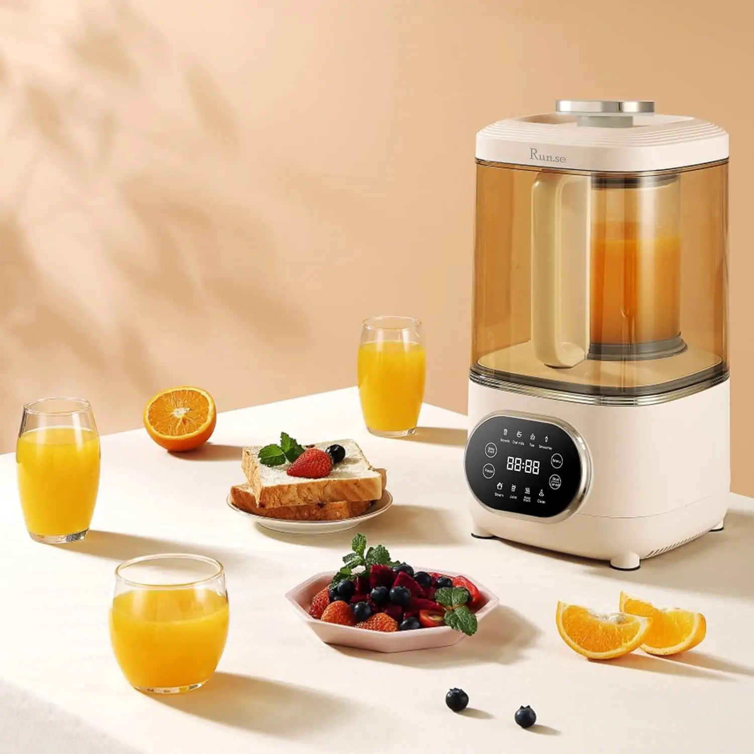 صانع حليب الصويا 8 في 1 مع غطاء عازل للصوت منخفض الضوضاء 50 أونصة/1.5 لتر أوتوماتيكي بالكامل لحليب الصويا وحليب الشوفان وحساء الشاي وعصير باب