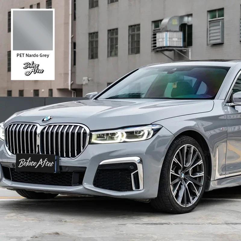 2025 Kustomisasi Pabrik Penjualan Terlaris 1.52X17M PET Liner Super Glossy Nardo Grey Vinyl Wrap