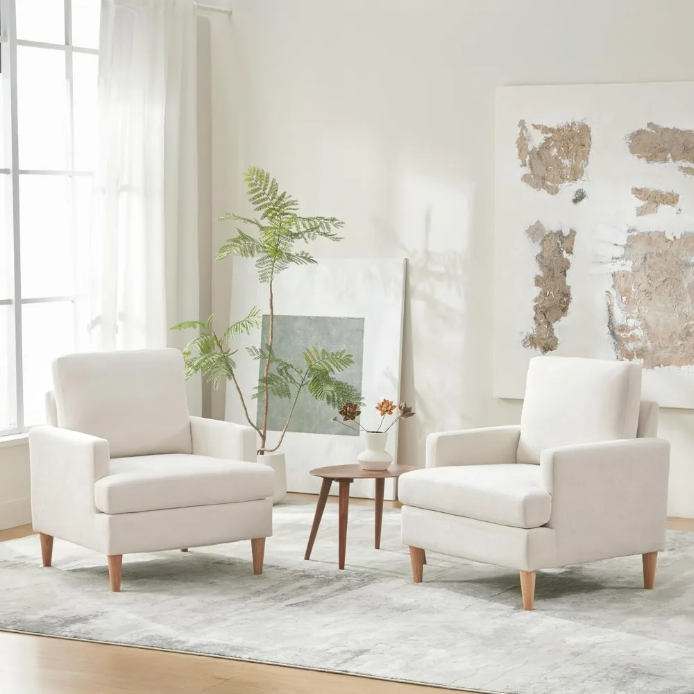 

​​Mid-Century Accent Chair: Chenille Armchair with Wooden Legs - Cozy Living Room Reading Chair​