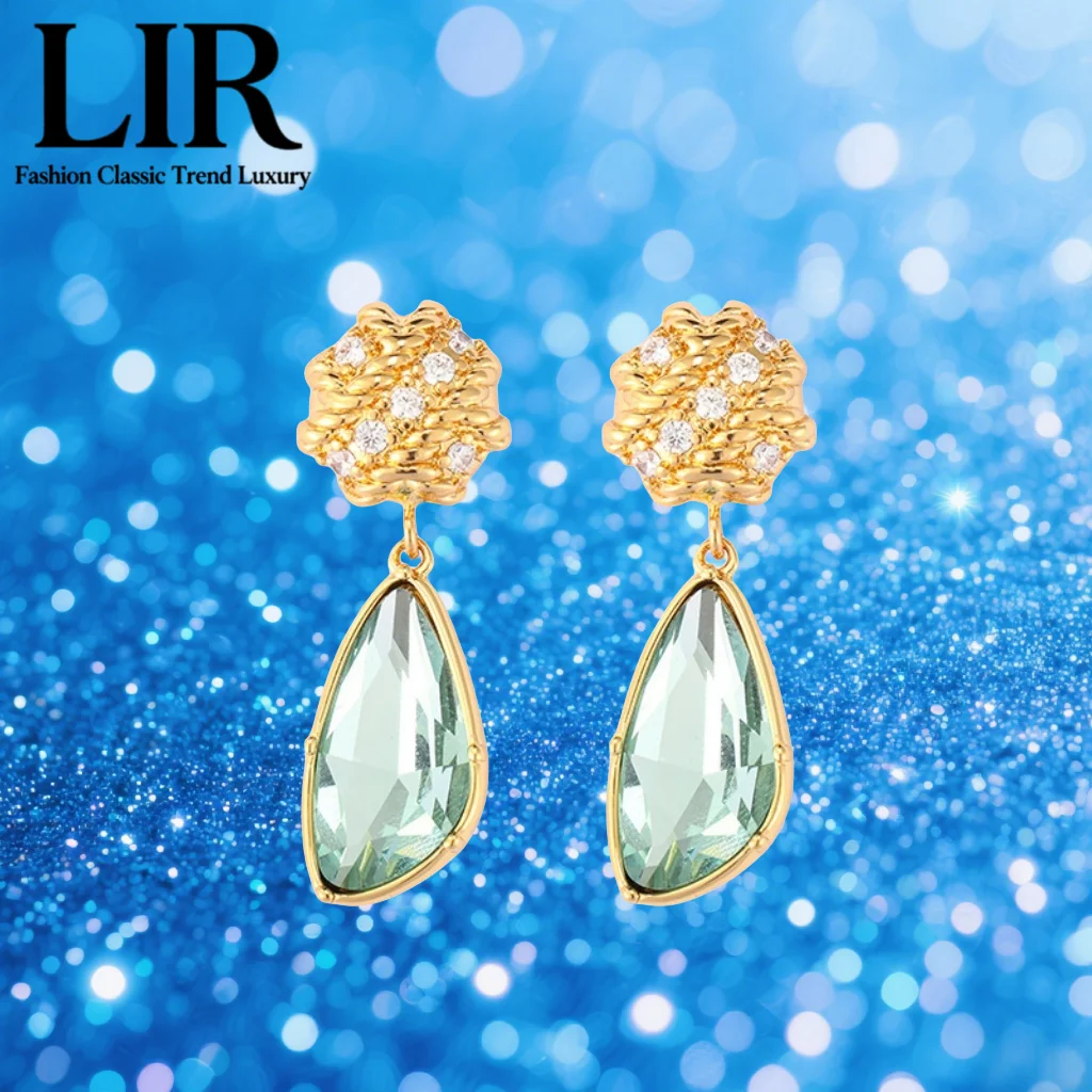 

LIR European Style Irregular Crystal Earrings, Tassel Design, Precision Cut Main Stone, Glass Zircon, Gift Box, Free Shipping