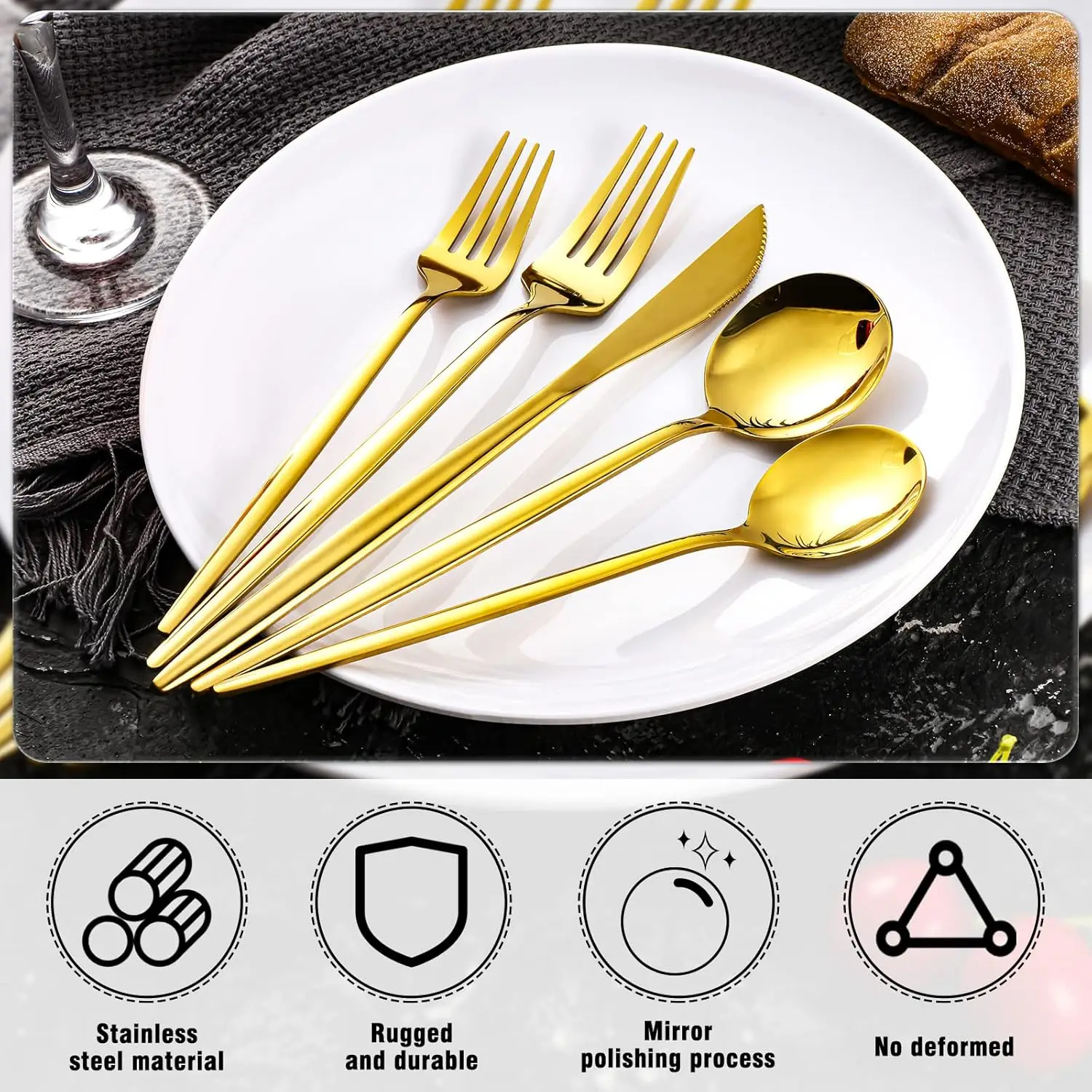 400 Pcs Gold Silverware Stainless Steel Flatware Portable Gold Utensils Reusable Tableware Cutlery